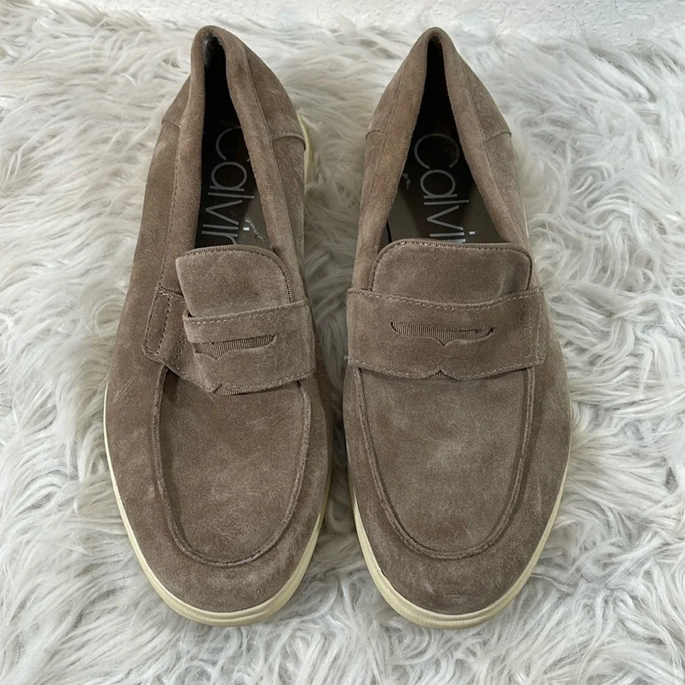 CALVIN KLEIN Men’s Trapper Slip-On Penny Loafers Leather Suede Shoes Size 8 - Picture 2 of 11